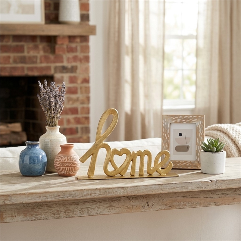 Roven Cast Iron Calligraphic Home Table Decor - Gold