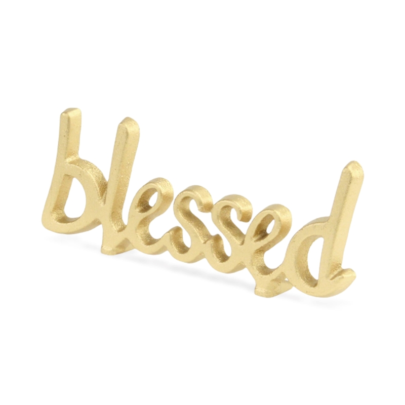 Roven Gold Cast Iron Calligraphic Blessed Table Decor