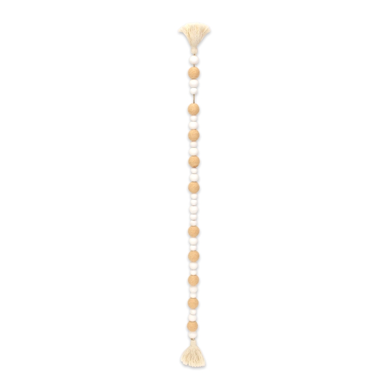 Kira White Wood and Brown Fabric Beaded Garland