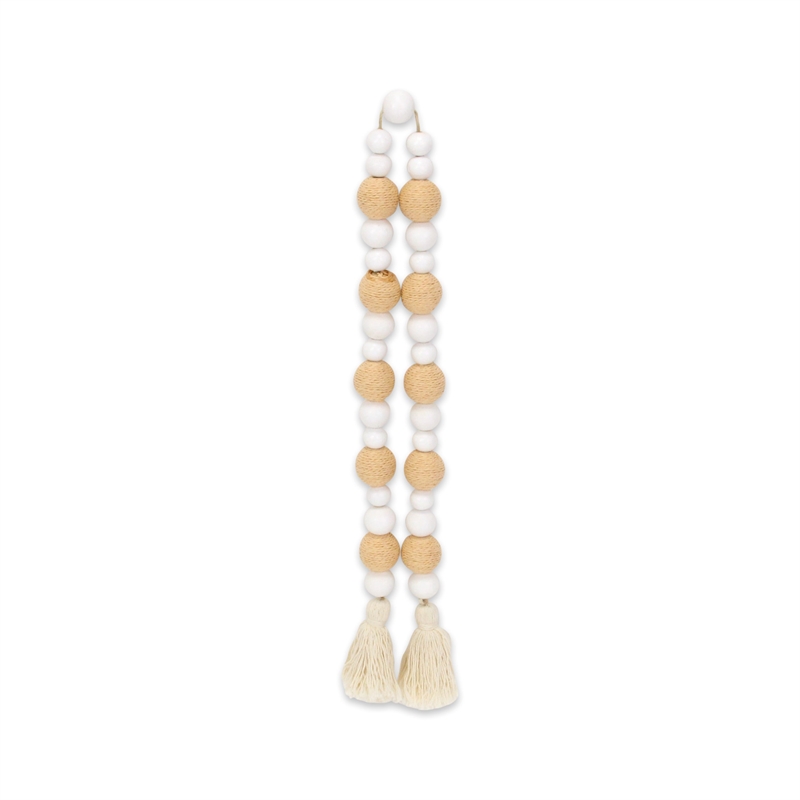 Kira White Wood and Brown Fabric Beaded Garland