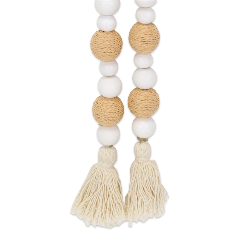 Kira White Wood and Brown Fabric Beaded Garland