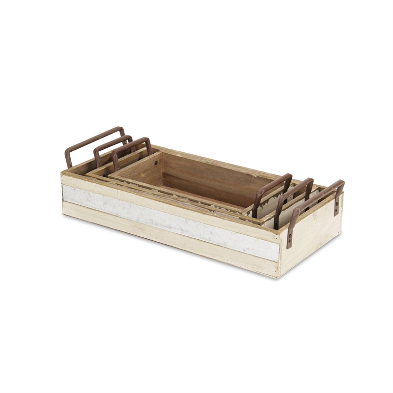 Weston Set of 3 Long Metal Accented Wood Crates