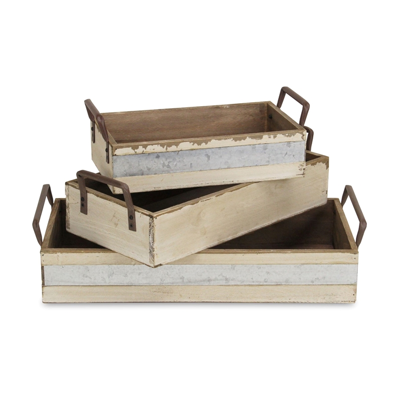 Weston Set of 3 Long Metal Accented Wood Crates
