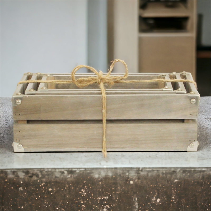 Rustic Farmstead Studded Rectangular Wood Crate Set