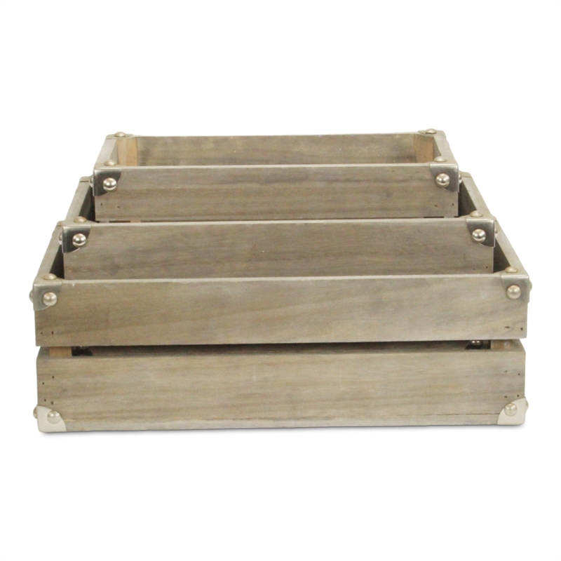 Rustic Farmstead Studded Rectangular Wood Crate Set
