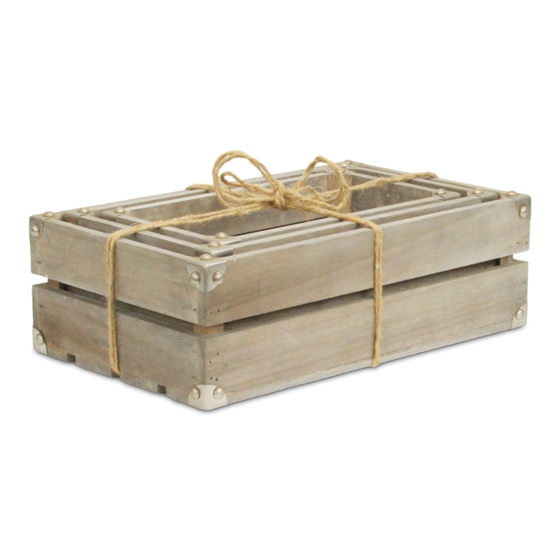 Rustic Farmstead Studded Rectangular Wood Crate Set