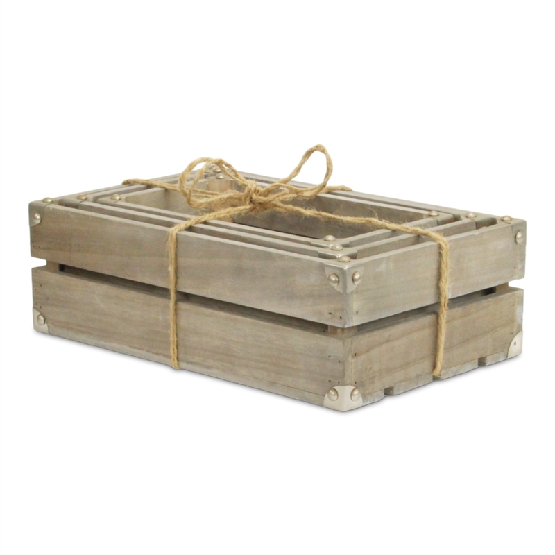 Rustic Farmstead Studded Rectangular Wood Crate Set