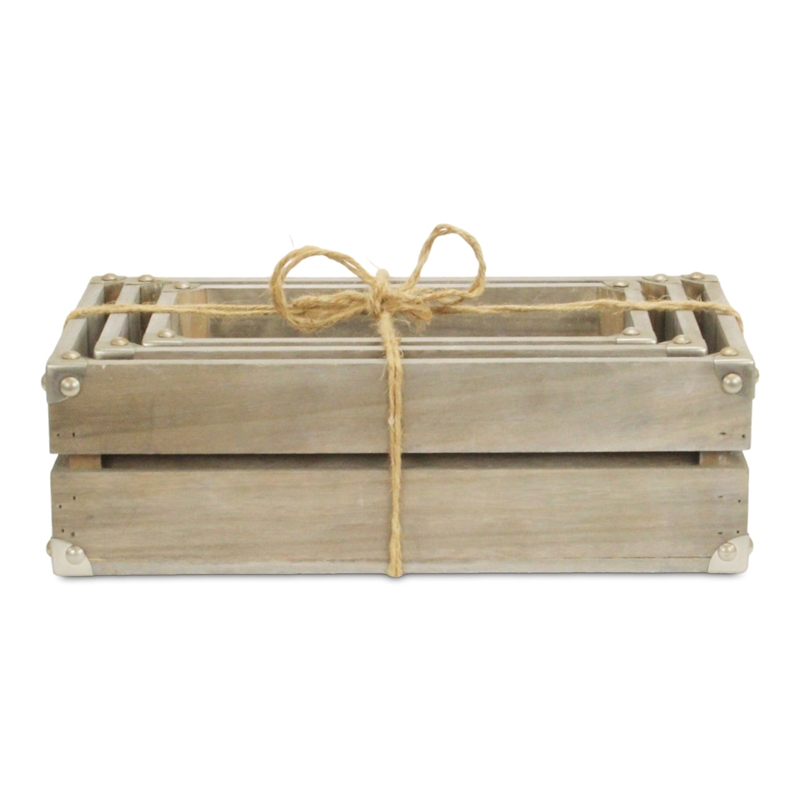 Rustic Farmstead Studded Rectangular Wood Crate Set