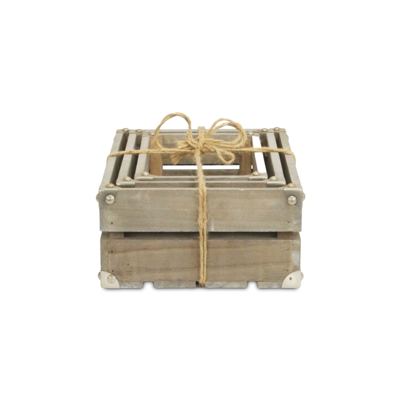 Rustic Farmstead Studded Rectangular Wood Crate Set