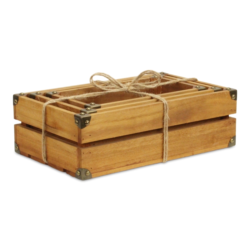 Rustic Farmstead Medium Brown Studded Rectangular Wood Crate Set