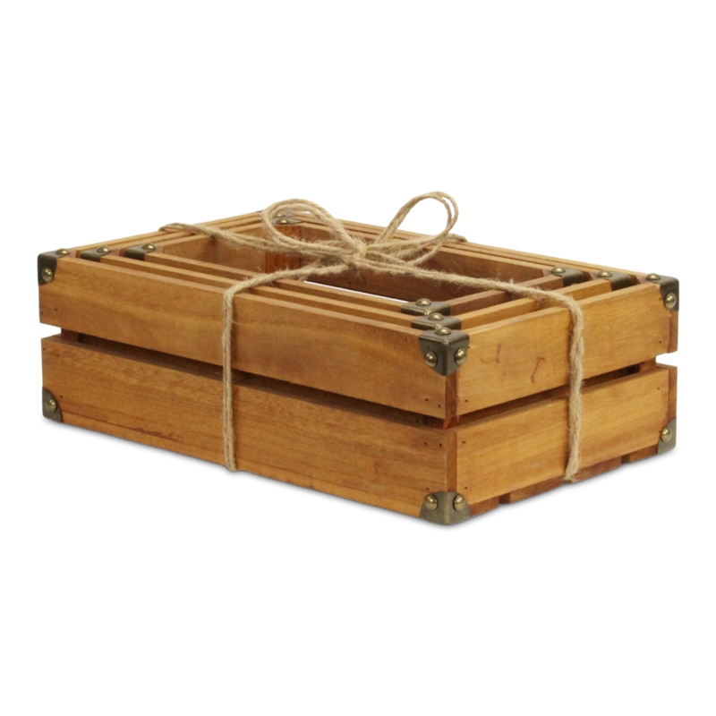 Rustic Farmstead Medium Brown Studded Rectangular Wood Crate Set