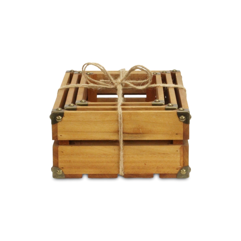 Rustic Farmstead Medium Brown Studded Rectangular Wood Crate Set