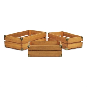 Rustic Farmstead Medium Brown Studded Rectangular Wood Crate Set
