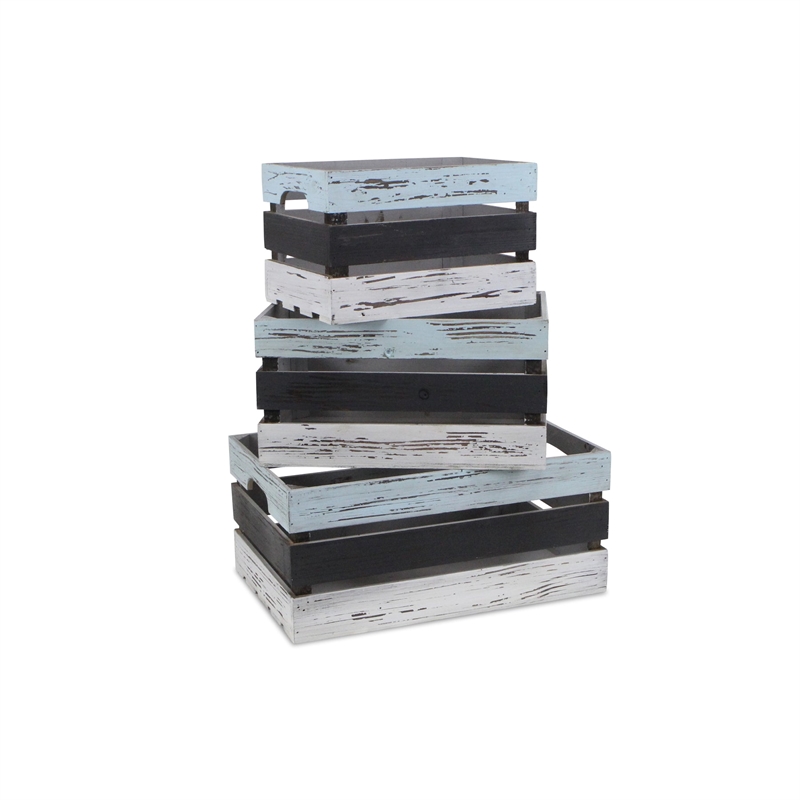 Feliciana Set of 3 Rectangular Wood Slat Crates - Multicolor