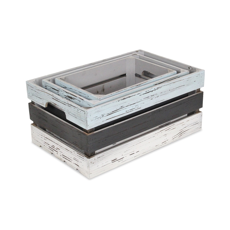 Feliciana Set of 3 Rectangular Wood Slat Crates - Multicolor