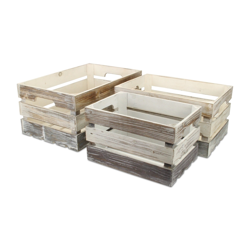 Feliciana Set of 3 Rectangular Wood Slat Crates - Tricolor