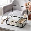 Verena 9.75 inch Glass Jewelry Box with Two Padded Compartments - Black