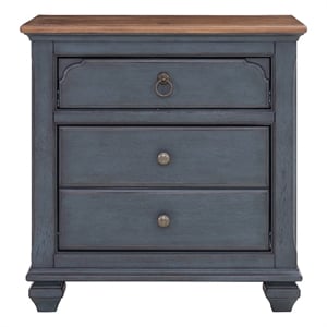Bridgevine Home Americana Farmhouse Coastal Bedside Table with Storage in Blue