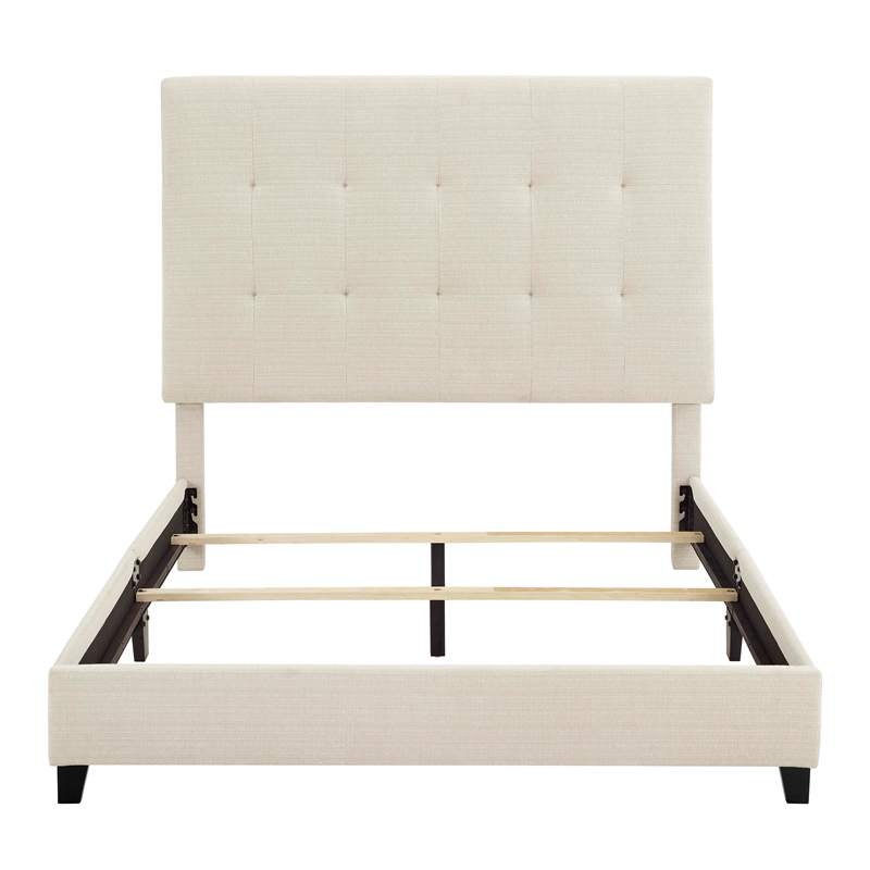 Bridgevine Home Queen Size Tufted Upholstered Platform Bed in Beige