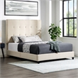 Bridgevine Home Queen Size Tufted Upholstered Platform Bed in Beige