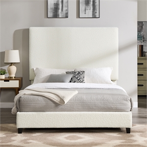 Bridgevine Home Queen Size Boucle Upholstered Platform Bed in White