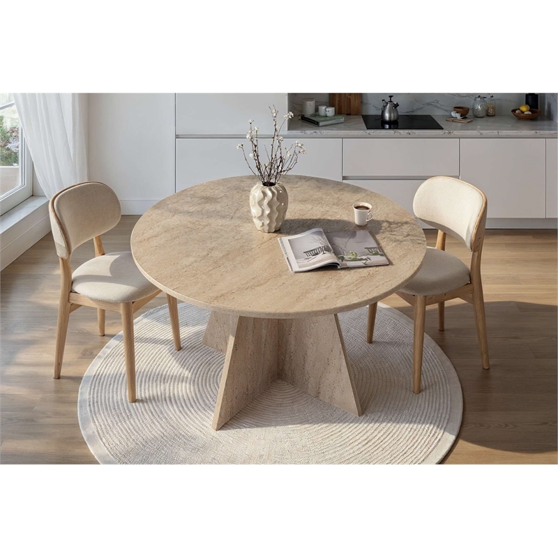 ASIR Hanah Home Virella Dining Table in Travertine