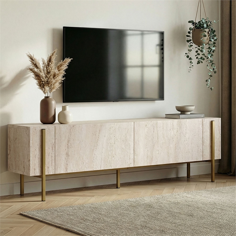 ASIR Hanah Home Nexus TV Stand in Travertine and Gold