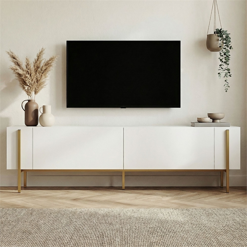 ASIR Hanah Home Nexus TV Stand in White and Gold