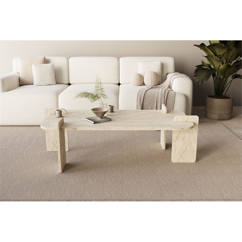 ASIR Hanah Home Lovge Coffee Table in Travertine
