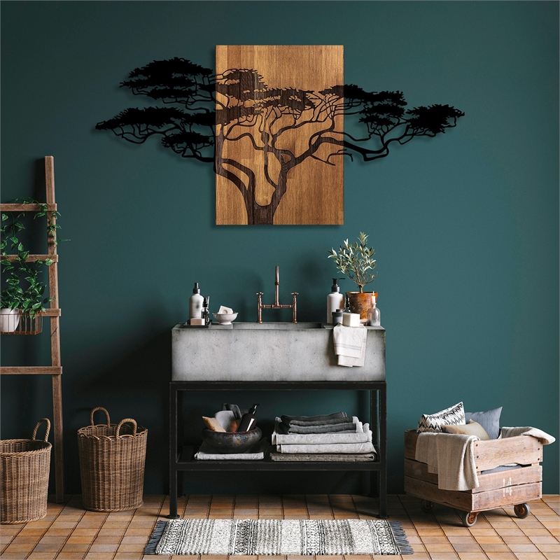 ASIR Wallity Acacia Tree 329 Decorative Wooden Wall Accessory in Walnut