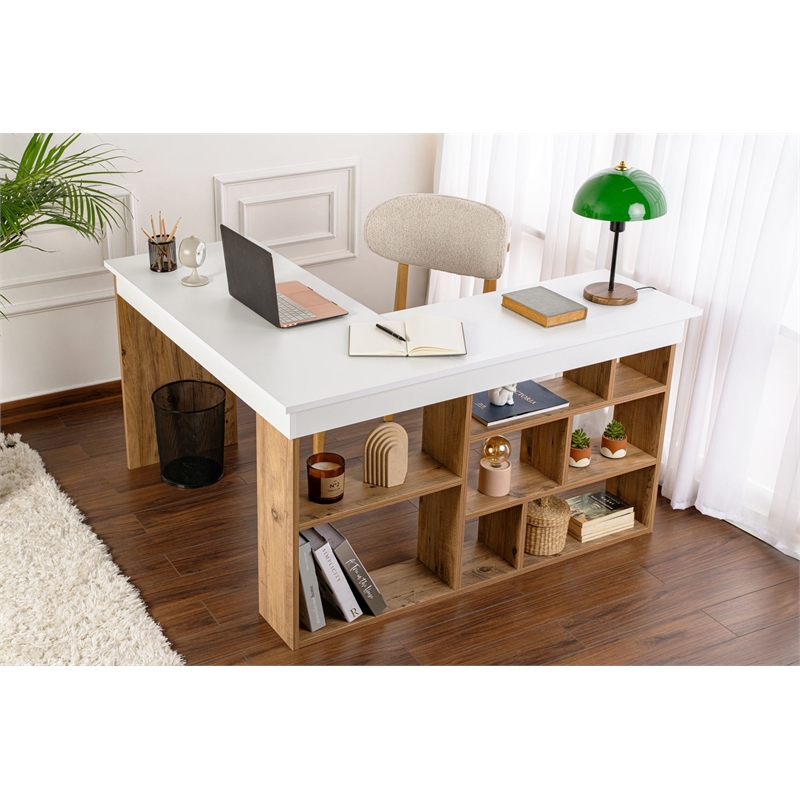 ASIR Hanah Home Vesper Study Desk in White Atlantic Pine