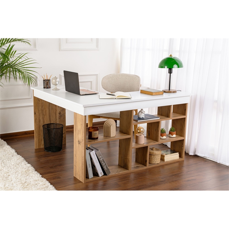 ASIR Hanah Home Vesper Study Desk in White Atlantic Pine