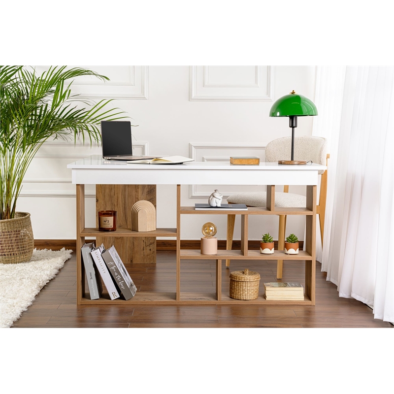 ASIR Hanah Home Vesper Study Desk in White Atlantic Pine