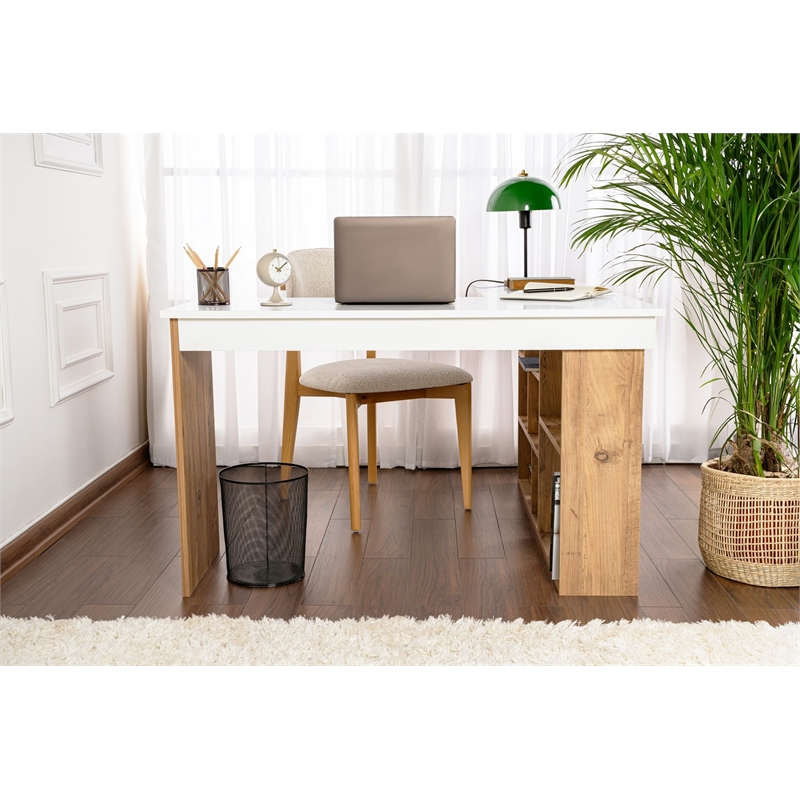ASIR Hanah Home Vesper Study Desk in White Atlantic Pine