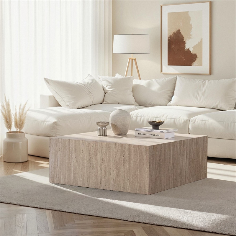 ASIR Hanah Home Prizma Coffee Table in Travertine