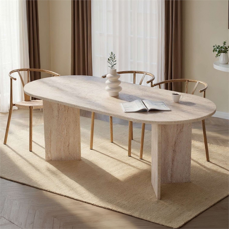 ASIR Hanah Home Sabella Dining Table in Travertine