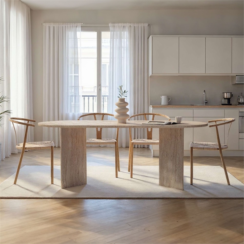 ASIR Hanah Home Sabella Dining Table in Travertine