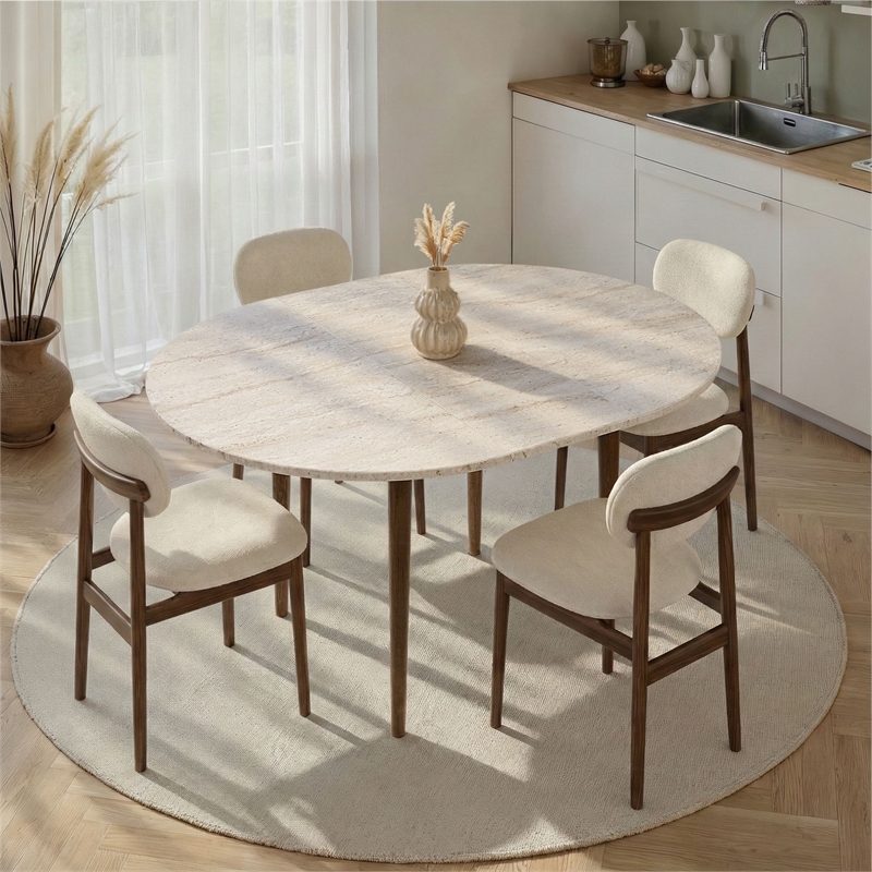 ASIR Hanah Home Viona Extendable Dining Table in Travertine and Walnut