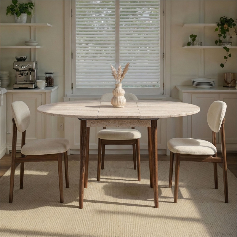 ASIR Hanah Home Viona Extendable Dining Table in Travertine and Walnut
