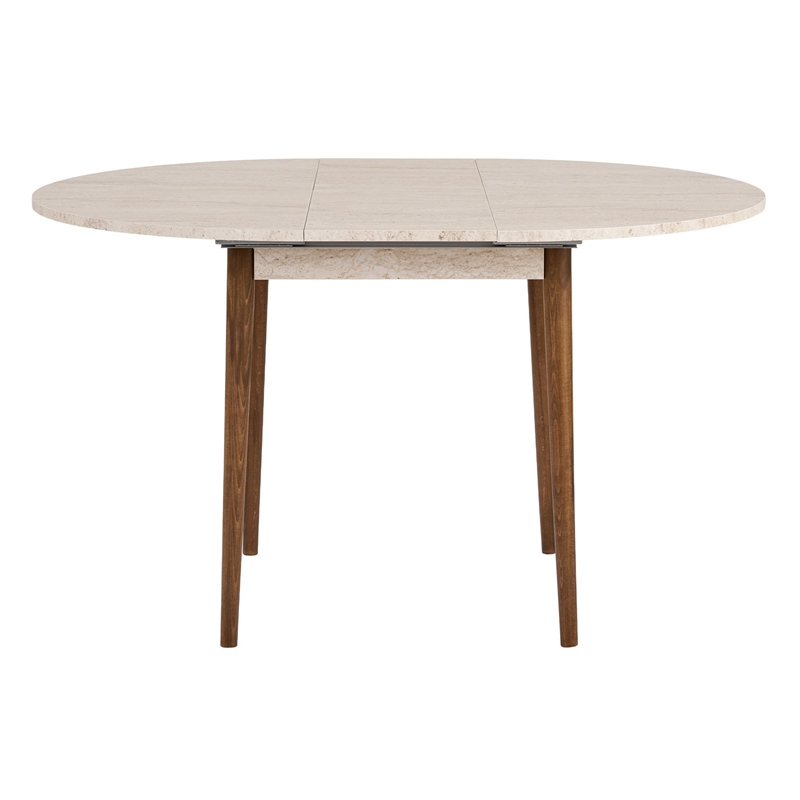ASIR Hanah Home Viona Extendable Dining Table in Travertine and Walnut