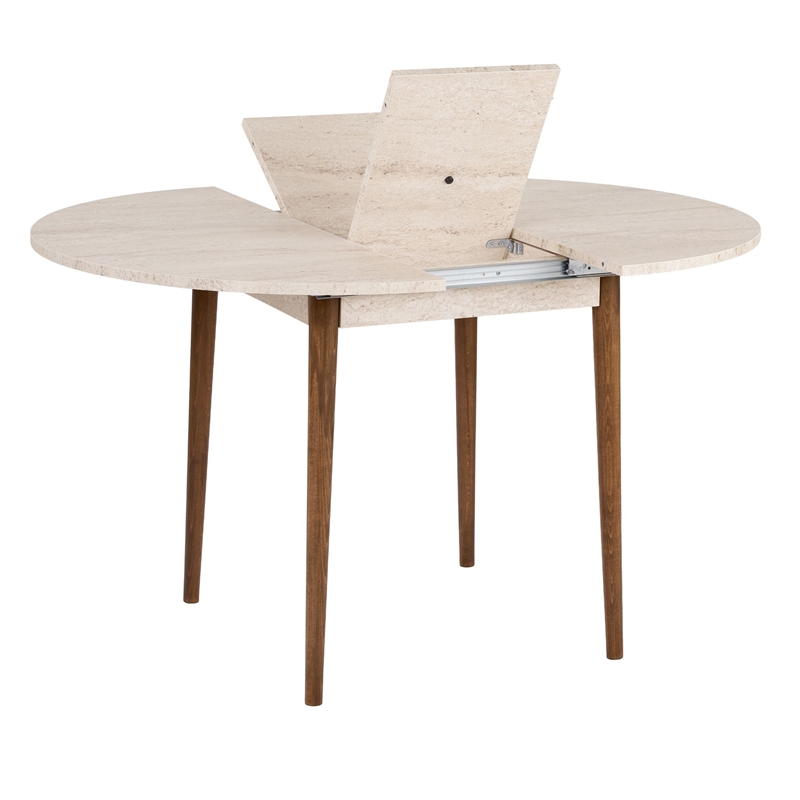 ASIR Hanah Home Viona Extendable Dining Table in Travertine and Walnut