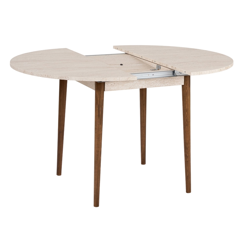 ASIR Hanah Home Viona Extendable Dining Table in Travertine and Walnut