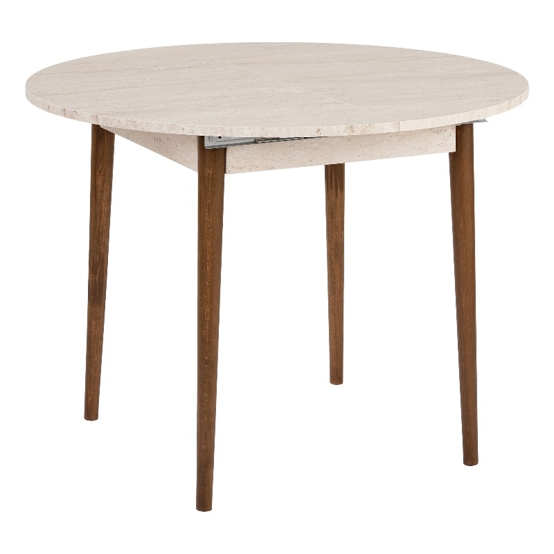 ASIR Hanah Home Viona Extendable Dining Table in Travertine and Walnut