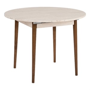 ASIR Hanah Home Viona Extendable Dining Table in Travertine and Walnut