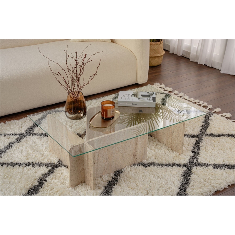 ASIR Hanah Home Flavio Coffee Table in Travertine