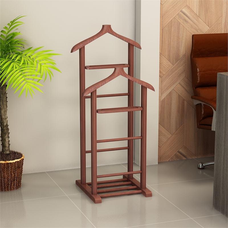 ASIR Hanah Home Beta Double Valet Stand in Walnut