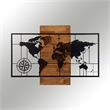 ASIR Wallity World Map With Compass Decorative Wooden Wall Accessory in Walnut