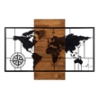 ASIR Wallity World Map With Compass Decorative Wooden Wall Accessory in Walnut