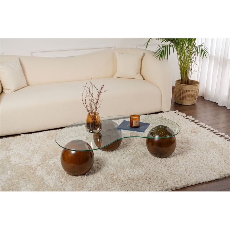 ASIR Hanah Home Sphere Coffee Table in Transparent Walnut
