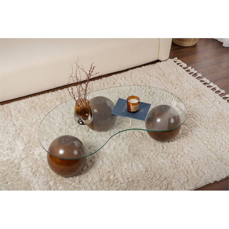 ASIR Hanah Home Sphere Coffee Table in Transparent Walnut